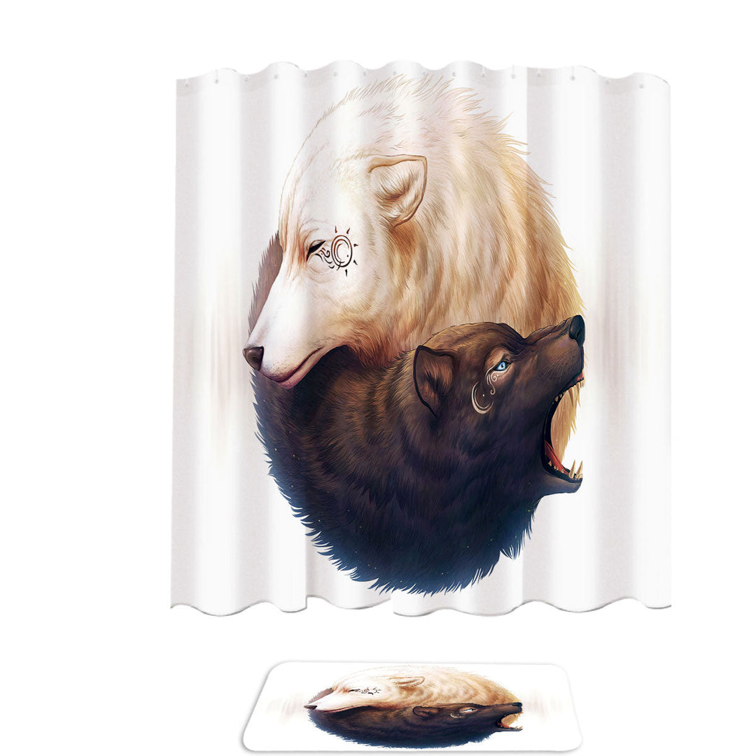 Animal Art Yin and Yang Wolves Shower Curtains for Mens Bathroom