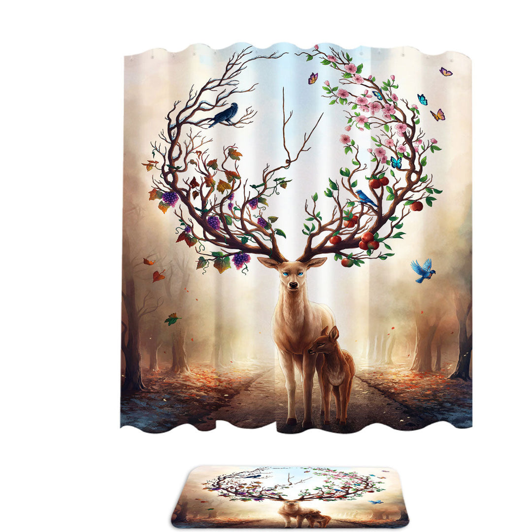 Animal Painting Shower Curtains Seasons Change Deer