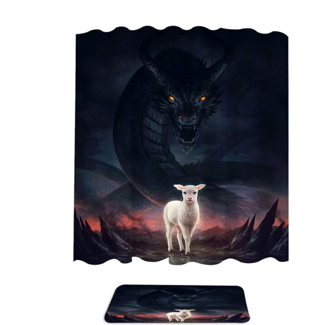 Scary Shower Curtain Art the Lamb and the Dragon