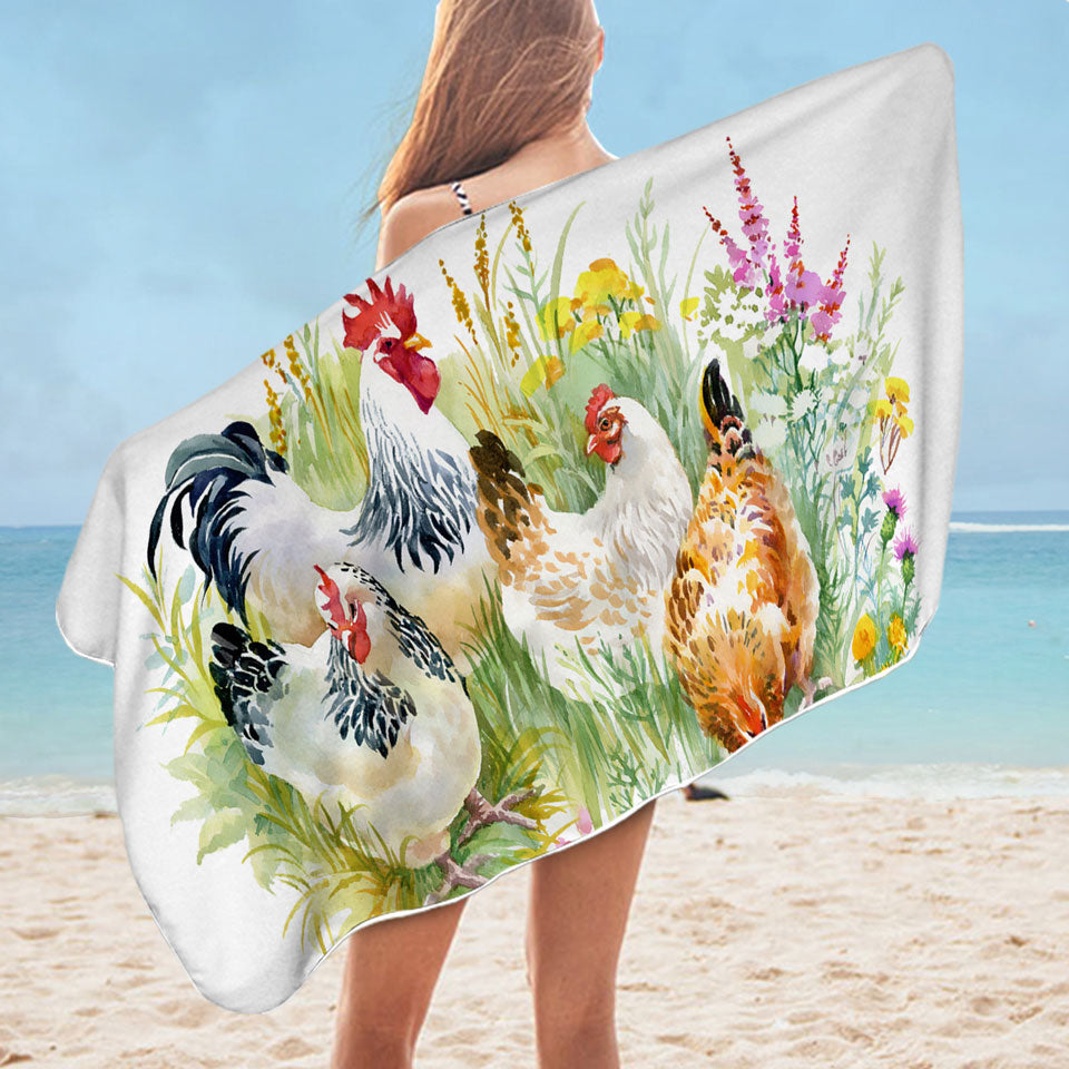 Art Painting Chickens Microfibre Beach Towels
