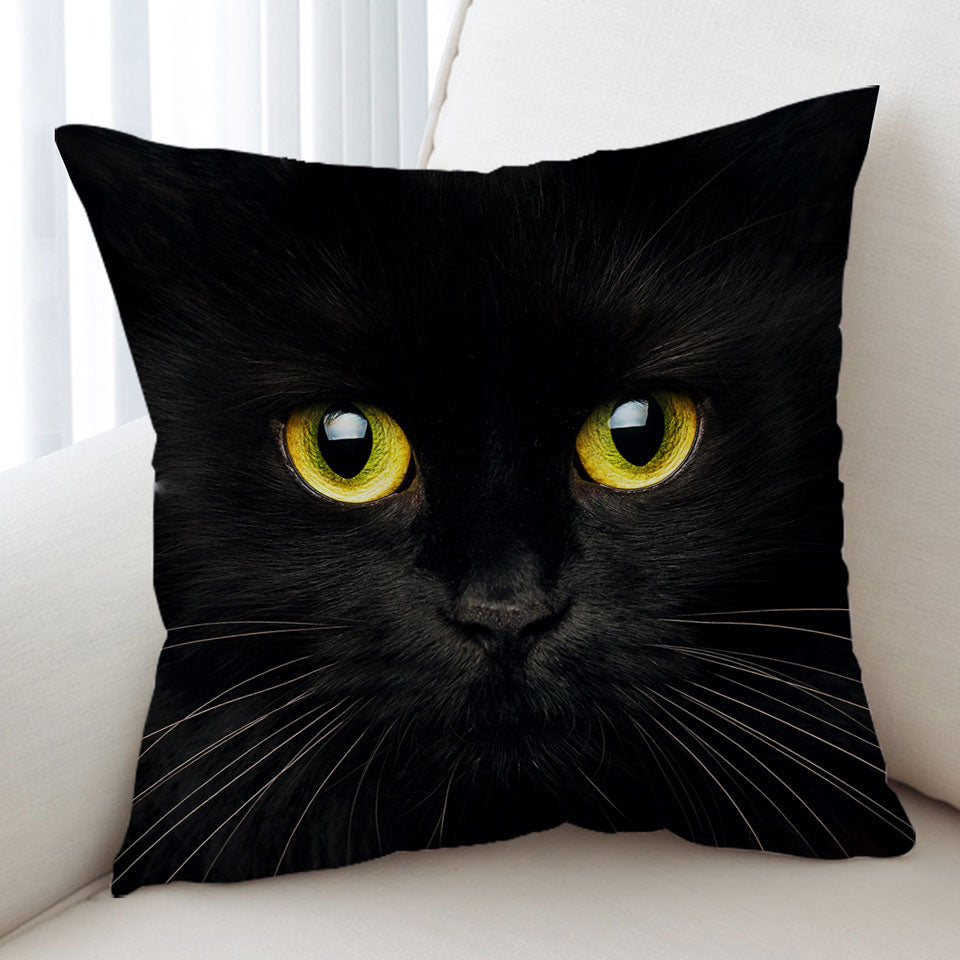 Black Cat with Yellow Eyes Cushion