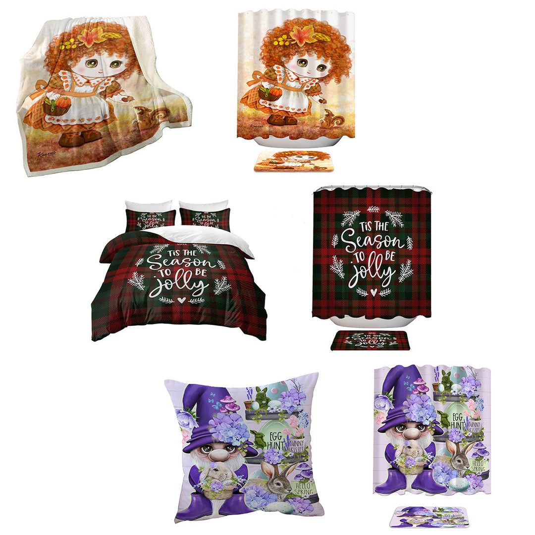 Matching Bedroom Bedding and Festive Shower Curtains