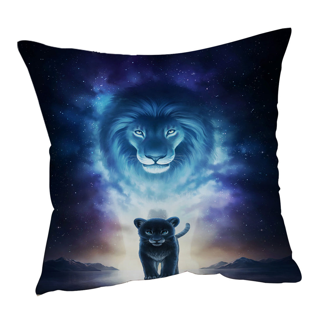 A Kings Path in Space Lion and Cub Cushion