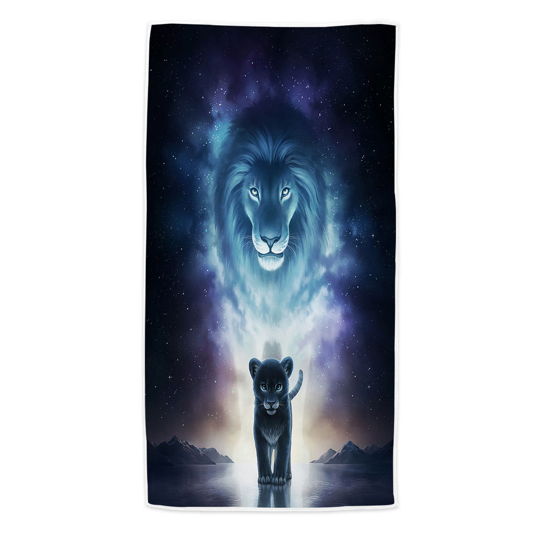 A Kings Path in Space Lion and Cub Microfiber Beach Towel
