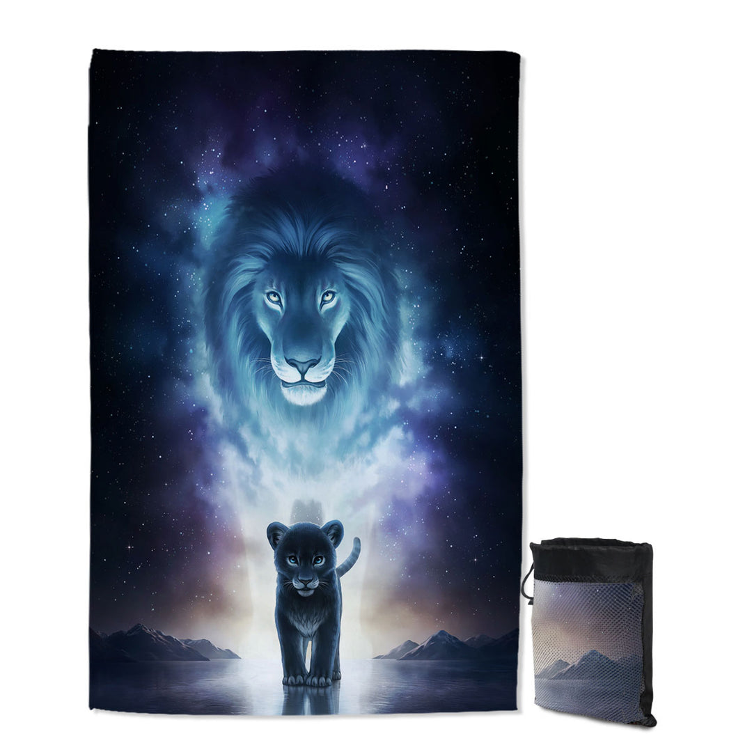A Kings Path in Space Lion and Cub Quick Dry Beach Towel