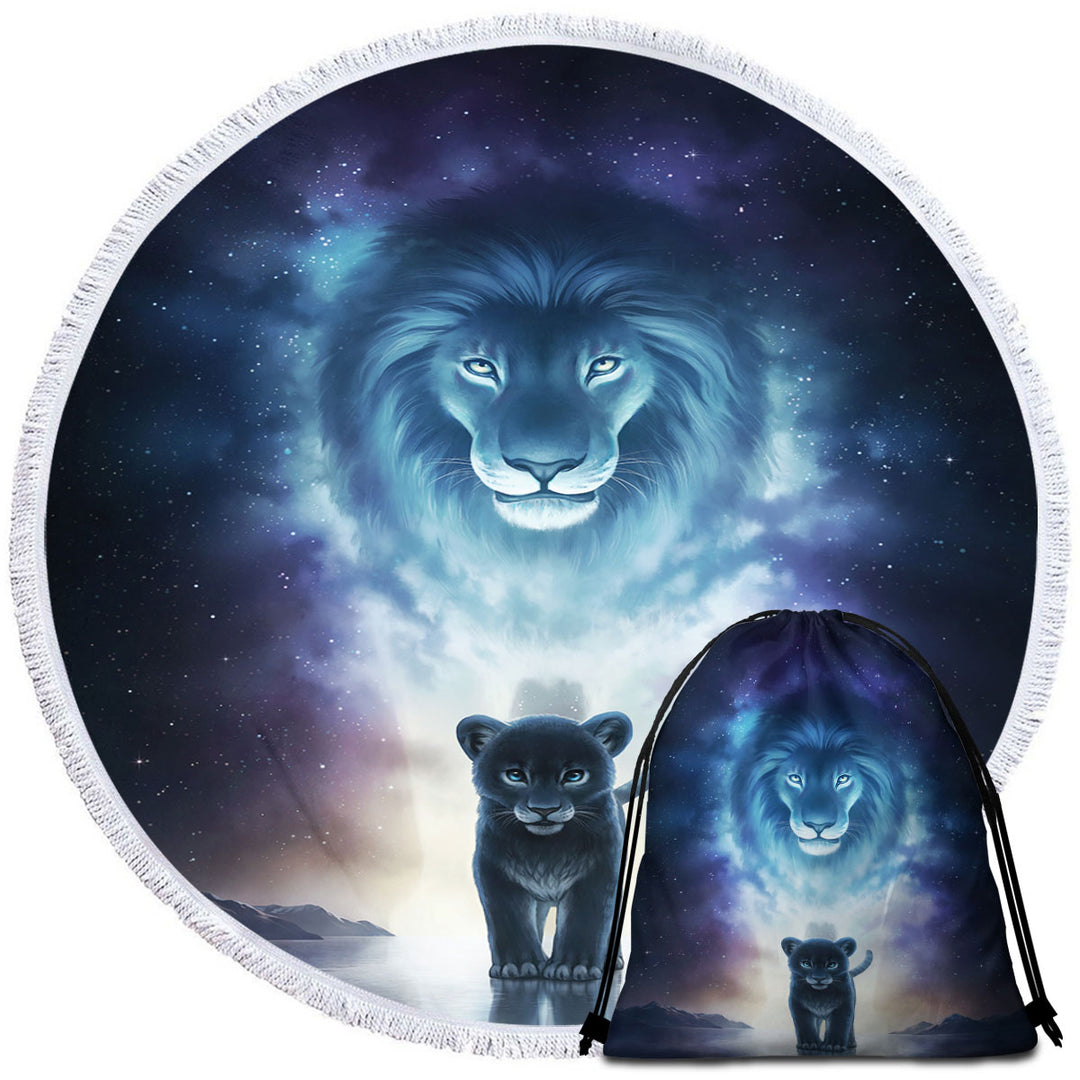 A Kings Path in Space Lion and Cub Round Beach Towel
