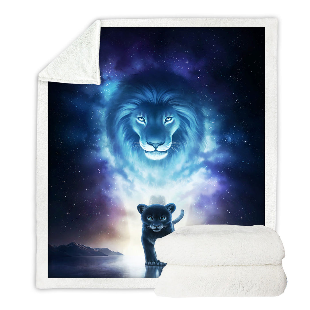 A Kings Path in Space Lion and Cub Sherpa Blanket