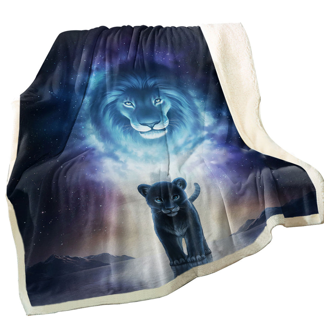 A Kings Path in Space Lion and Cub Throw Blanket