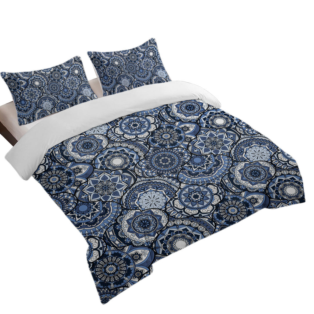 A Pile of Blue Oriental Mandalas Coverlet