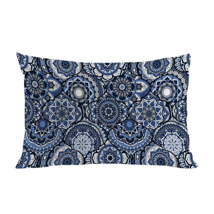 A Pile of Blue Oriental Mandalas Pillow Cases