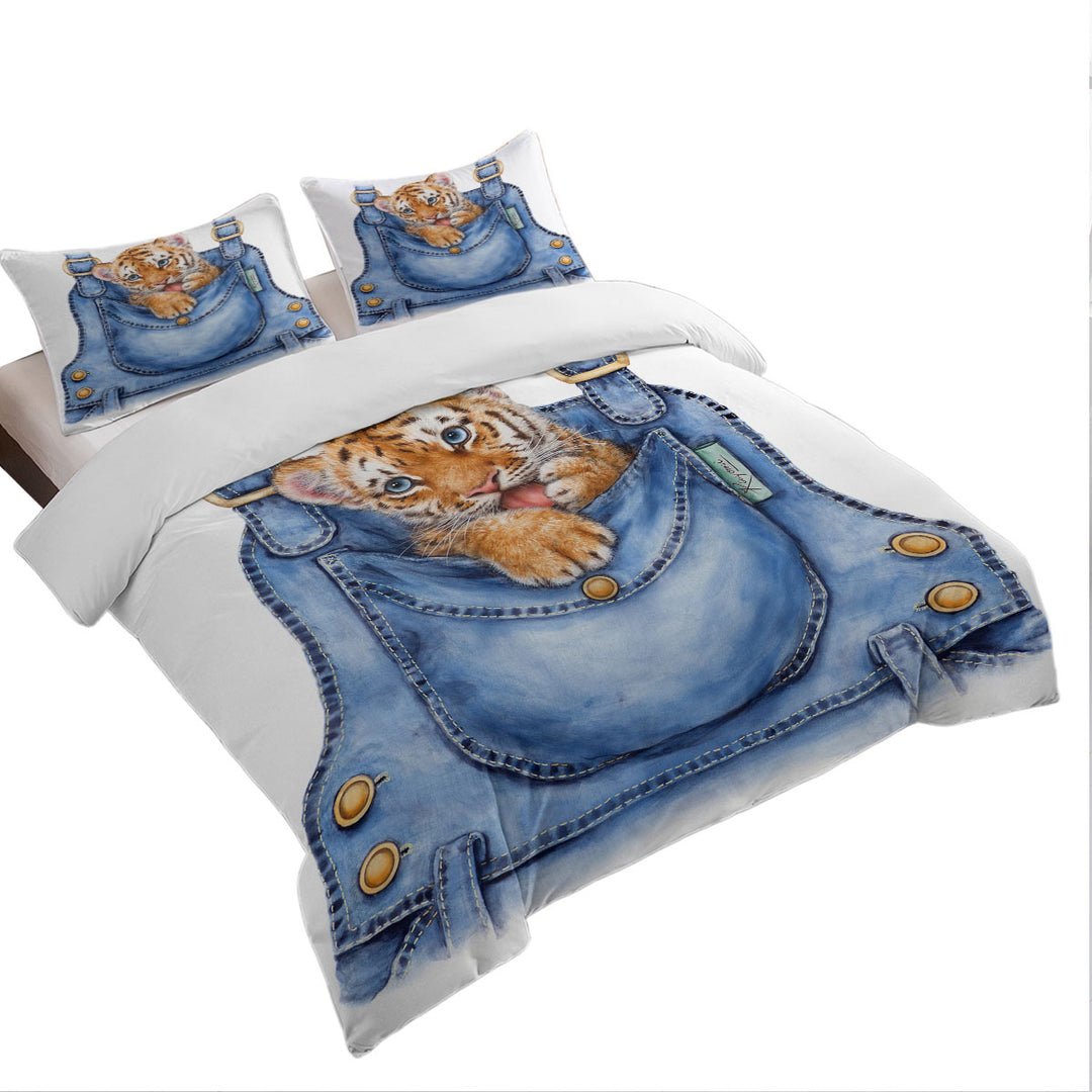 Adorable Animal Painting Tiger Cub Overall King Size Duvet Cover