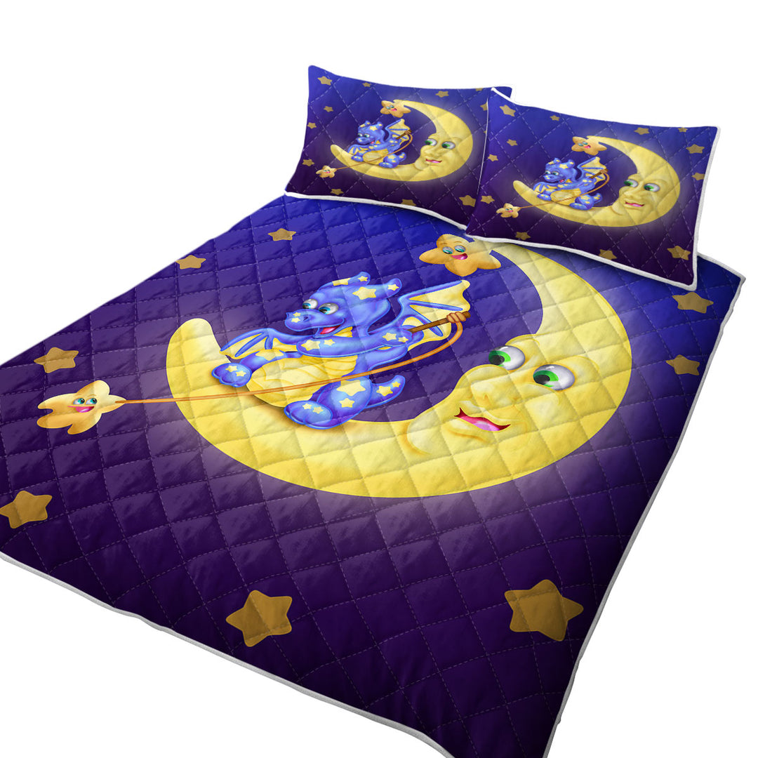 Adorable Baby Dragon on the Moon California King Quilt Sets