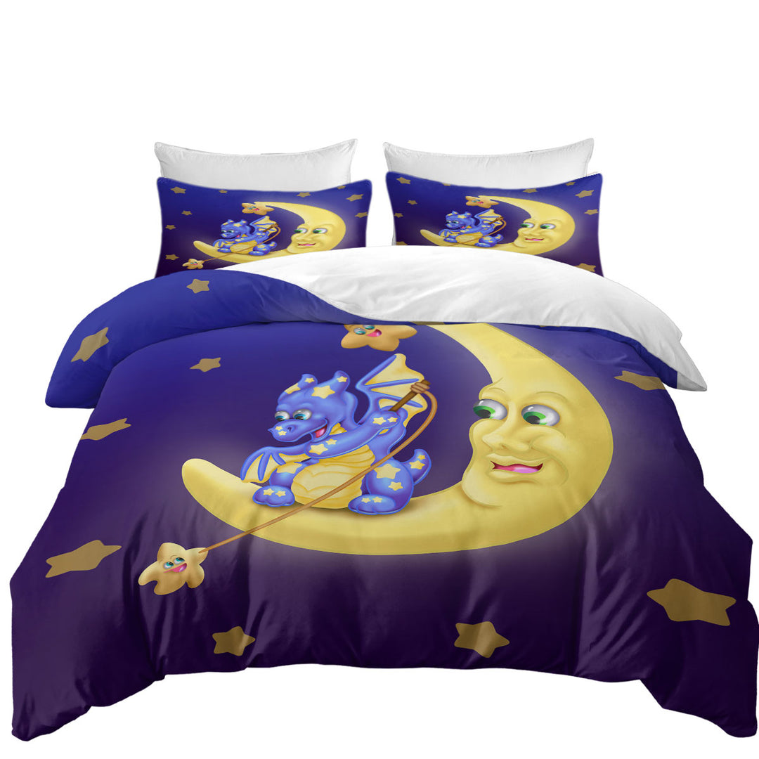 Adorable Baby Dragon on the Moon Comforter Cover
