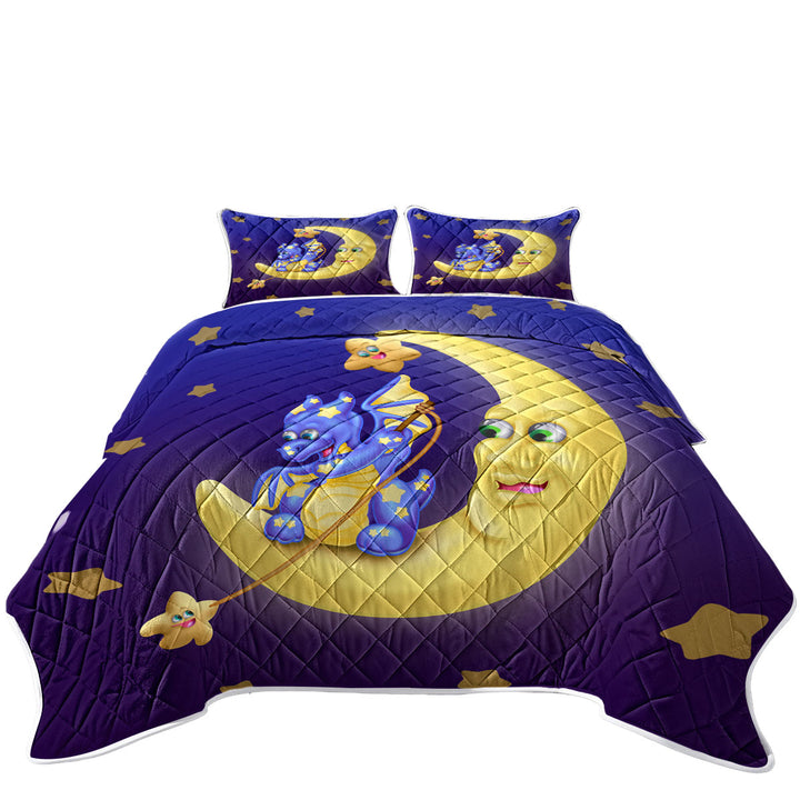 Adorable Baby Dragon on the Moon Quilt