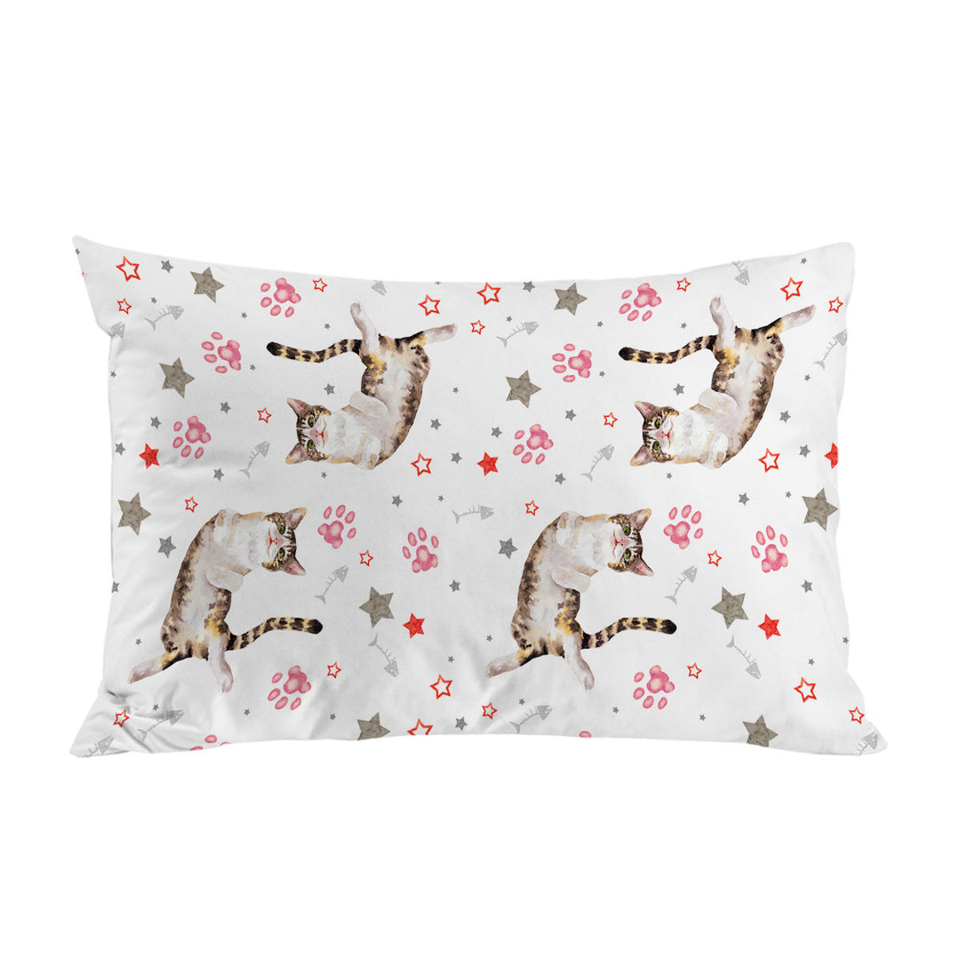 Adorable Cat and Paws Pattern King Pillow Cases