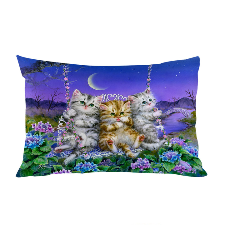 Adorable Cats Art Floral Swing Kittens King Pillow Cases