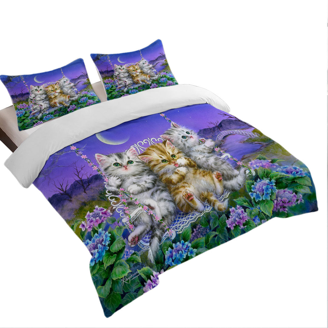Adorable Cats Art Floral Swing Kittens Oversized King Duvet Cover