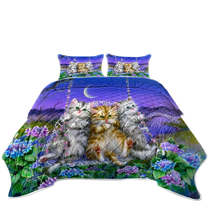 Adorable Cats Art Floral Swing Kittens Summer Quilt