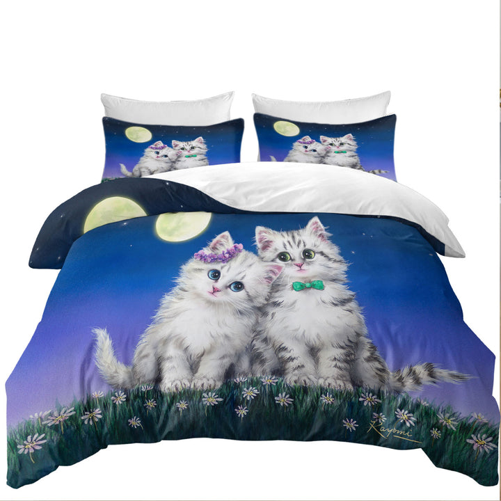 Adorable Cats Art Moon Romance Grey Kittens Oversized King Duvet Cover