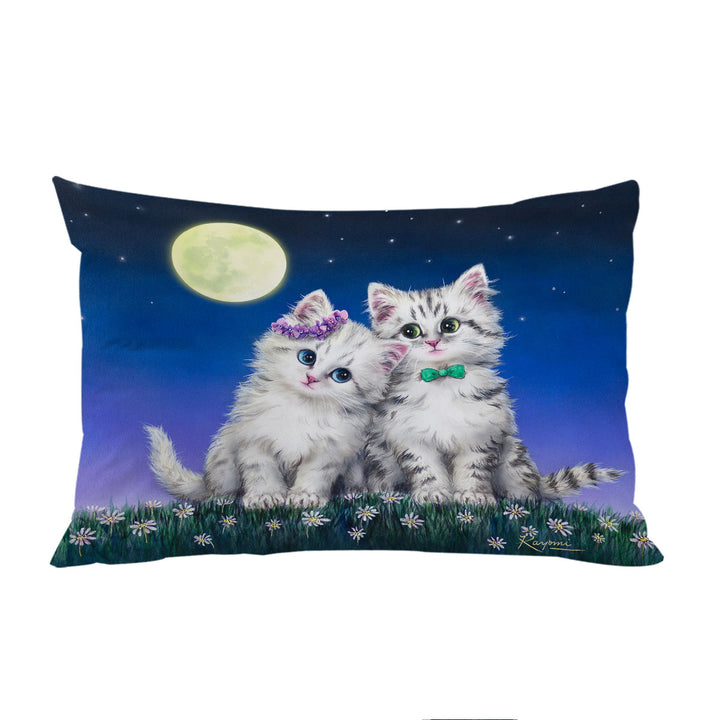 Adorable Cats Art Moon Romance Grey Kittens Pillow Cases