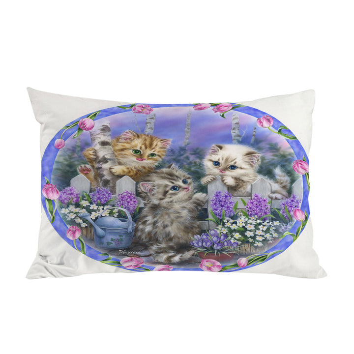 Adorable Cats Drawing Flowers and Kitten Garden Pillowcase