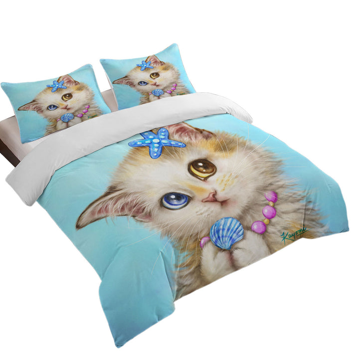 Adorable Cats Drawings Seashells Girly Kitten Duvet Cover sale