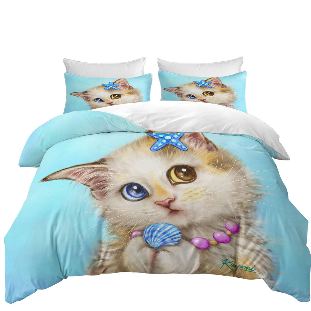 Adorable Cats Drawings Seashells Girly Kitten Duvet Cover set