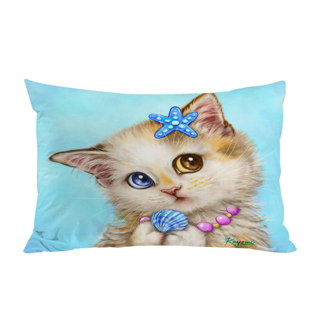 Adorable Cats Drawings Seashells Girly Kitten Pillowcase