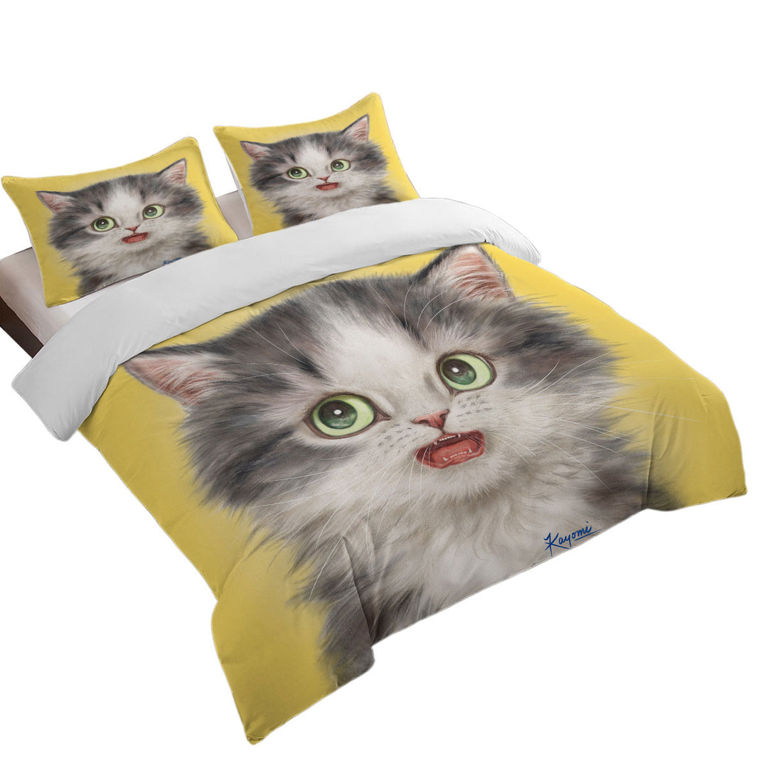 Adorable Cats Scared Grey Kitten Duvet Cover Queen