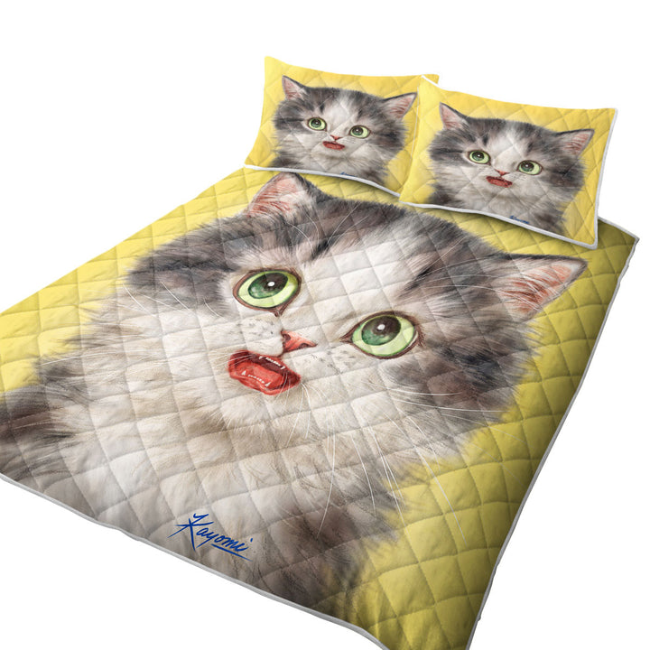 Adorable Cats Scared Grey Kitten King Size Bedspreads
