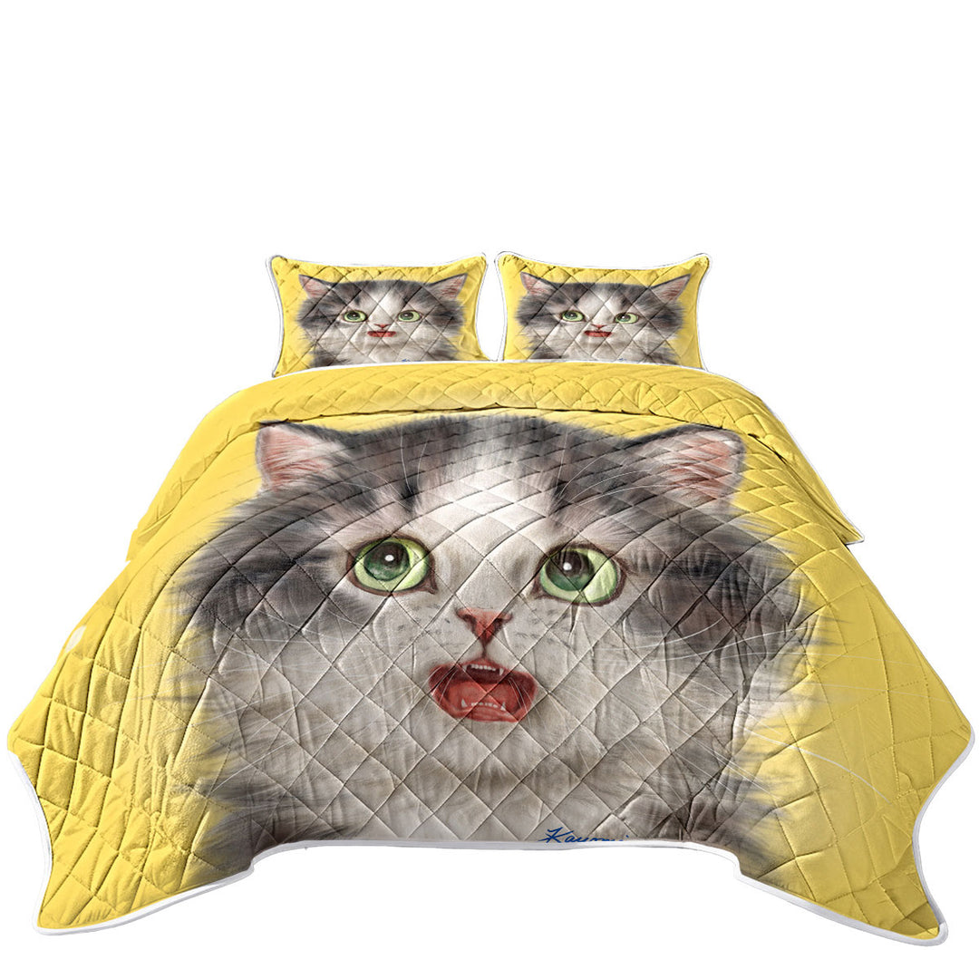 Adorable Cats Scared Grey Kitten Summer Quilt