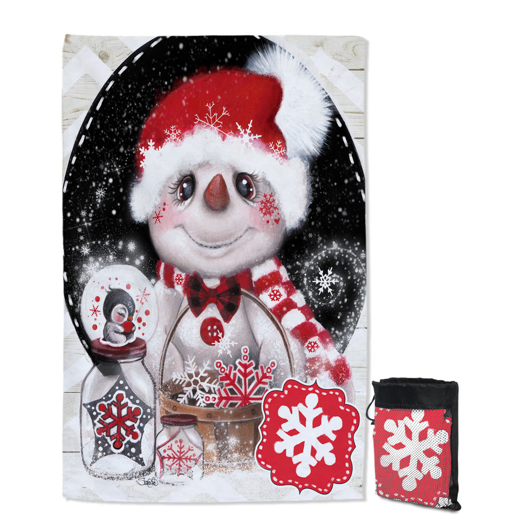 Adorable Christmas Giant Beach Towel with Snowflake Wishes Snowman