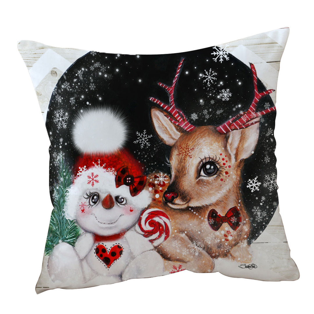 Adorable Christmas Reindeer and Snowman Cushion