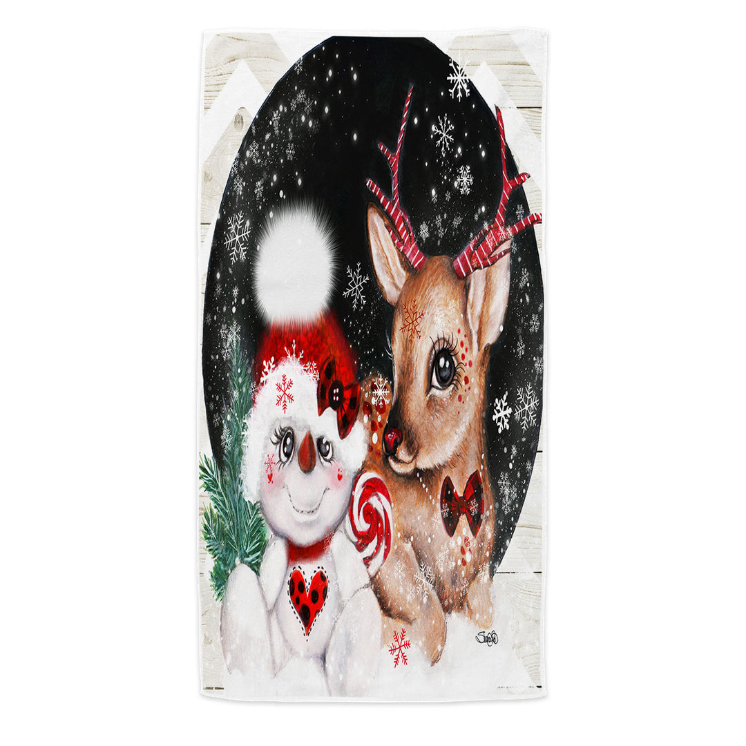 Adorable Christmas Reindeer and Snowman Pool Towels