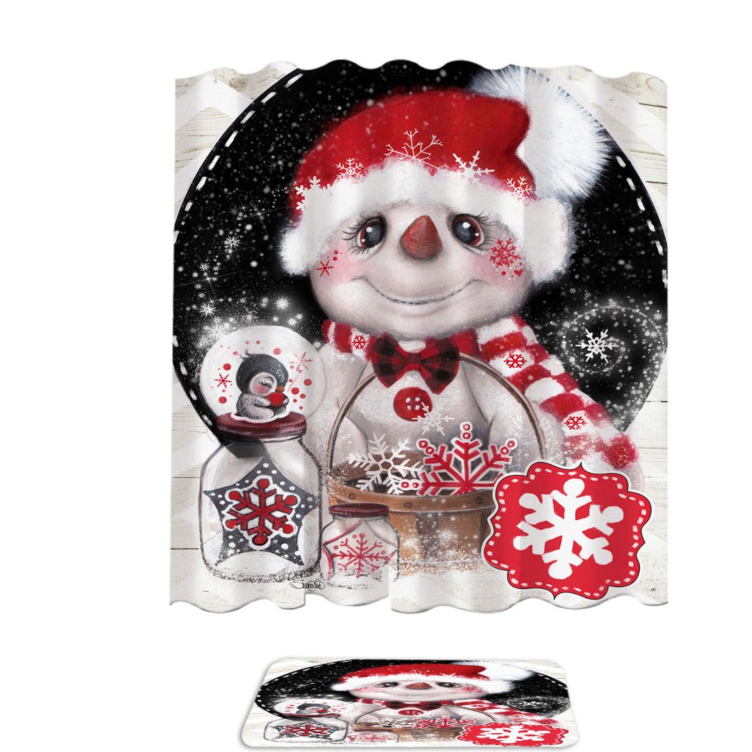 Adorable Christmas Shower Curtains with Snowflake Wishes Snowman