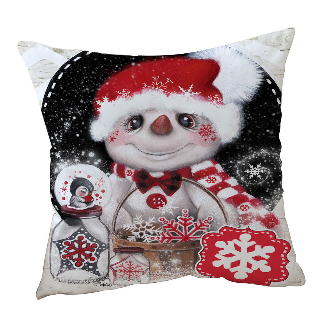 Adorable Christmas Throw Cushions with Snowflake Wishes Snowman