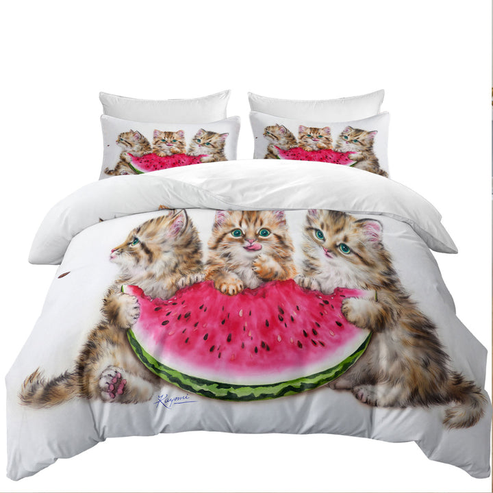 Adorable Funny Kittens Watermelon Summer Treat Bed Covers