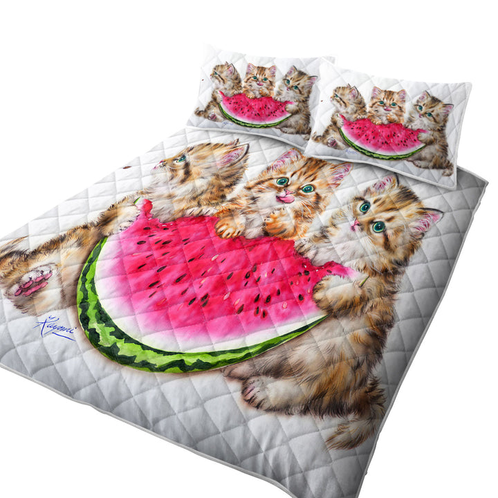 Adorable Funny Kittens Watermelon Summer Treat Coverlets