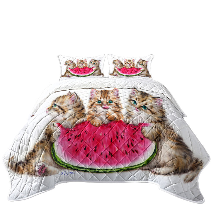 Adorable Funny Kittens Watermelon Summer Treat Quilt