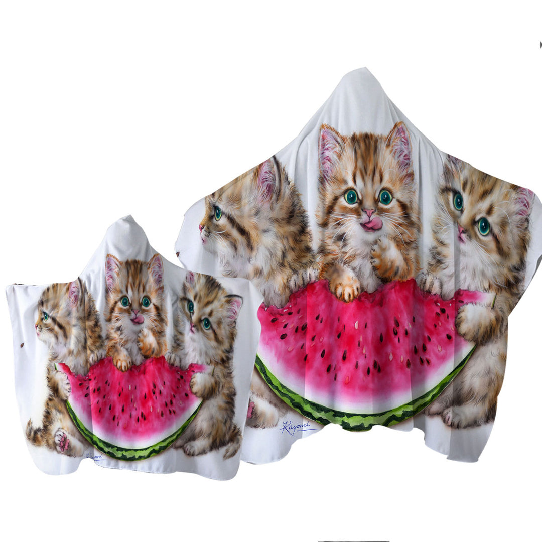 Adorable Funny Kittens Watermelon Summer Treat Towel with Hood