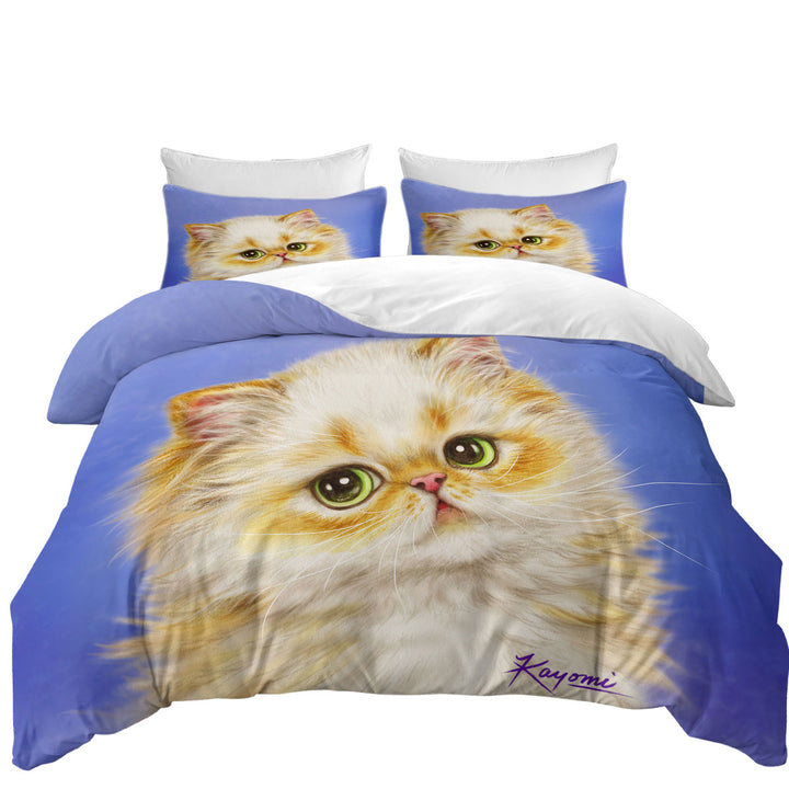 Adorable Ginger Kitten over Purple Duvet Cover