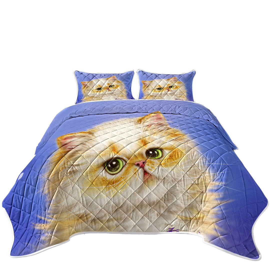 Adorable Ginger Kitten over Purple King Quilt