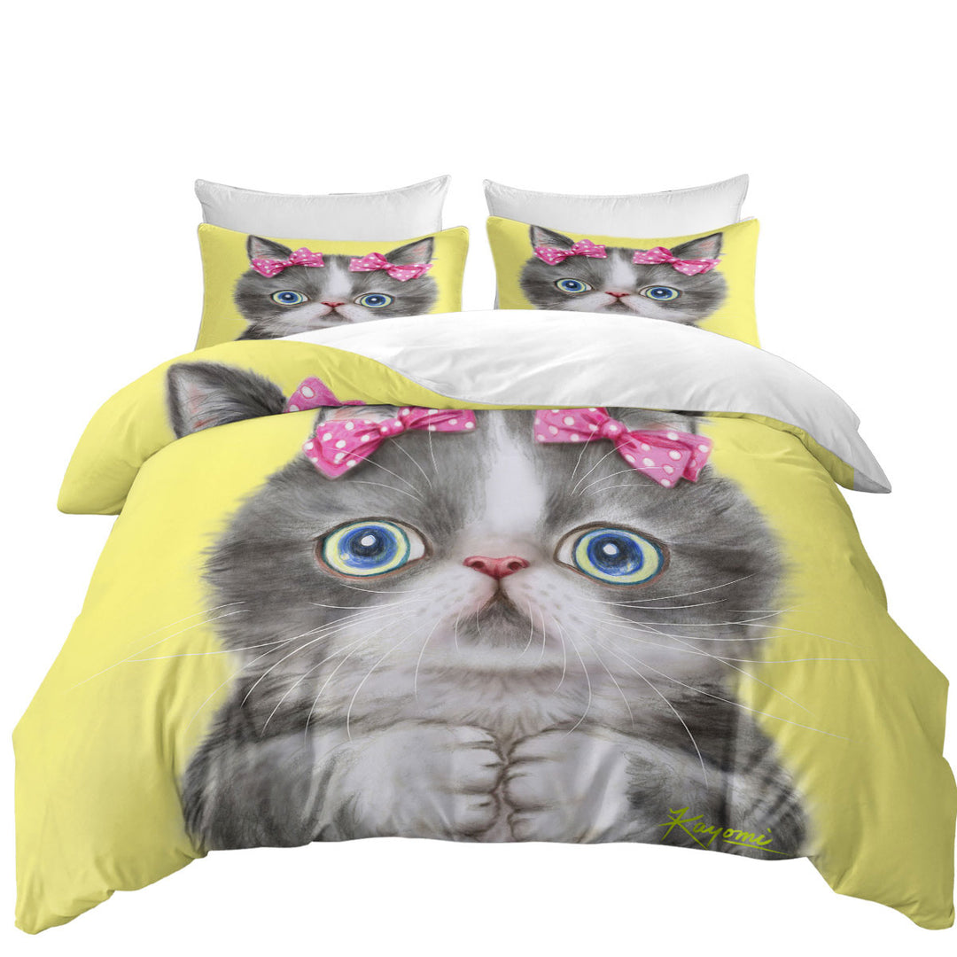 Adorable Grey White Girl Kitten Duvet Cover