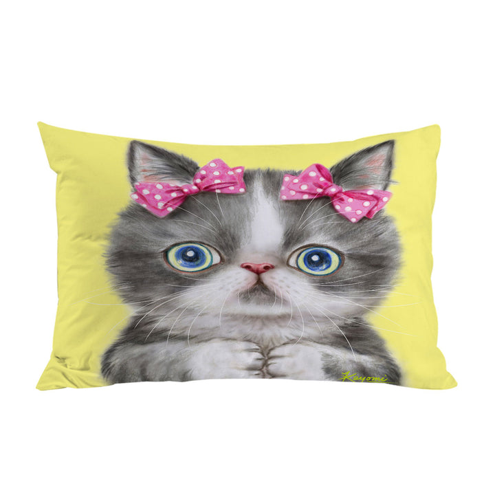 Adorable Grey White Girl Kitten King Pillow Cases