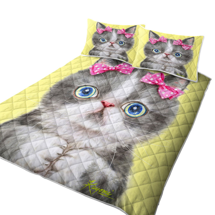 Adorable Grey White Girl Kitten Twin Quilt
