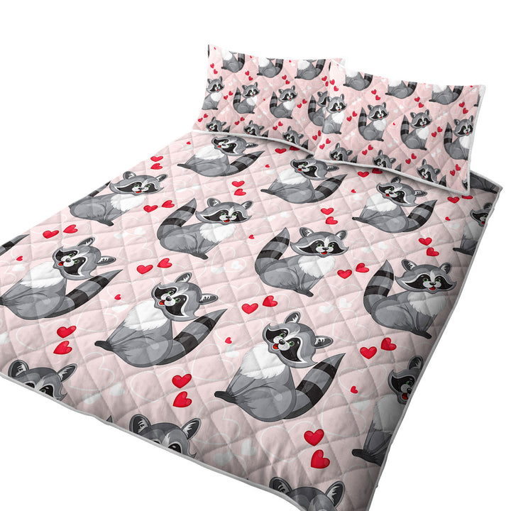 Adorable Heart Loving Raccoon Coverlet