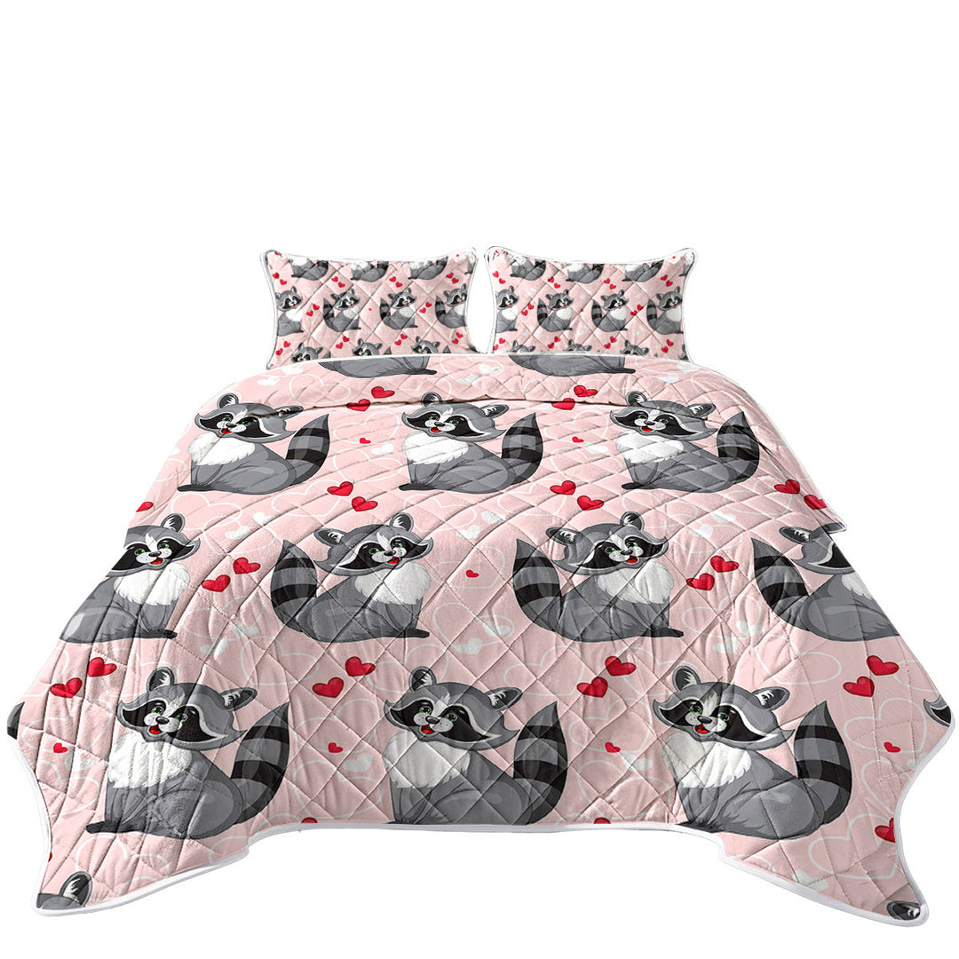 Adorable Heart Loving Raccoon King Size Quilt