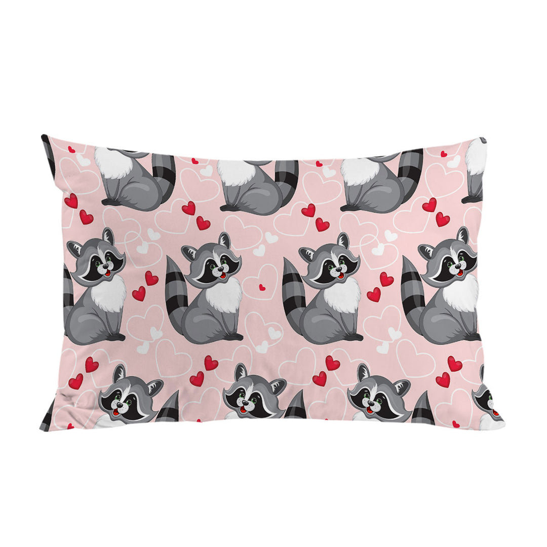 Adorable Heart Loving Raccoon Pillowcase