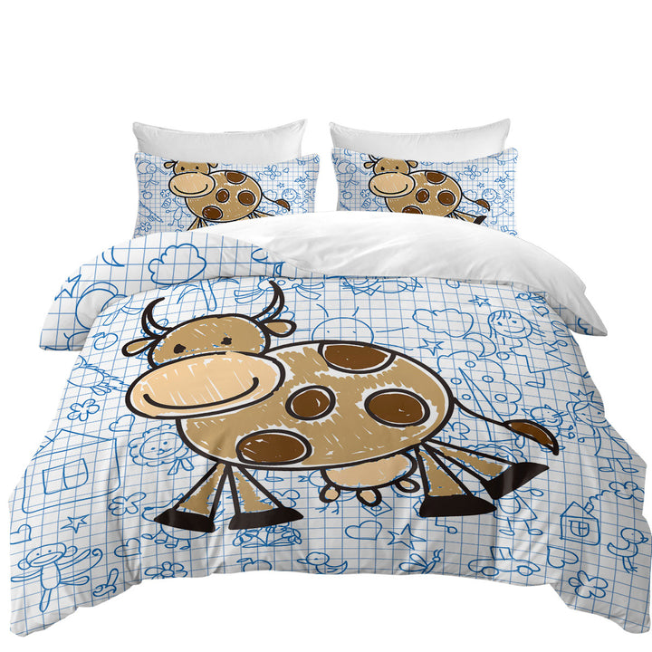 Adorable Kids Drawing of a Cow Bed Covers