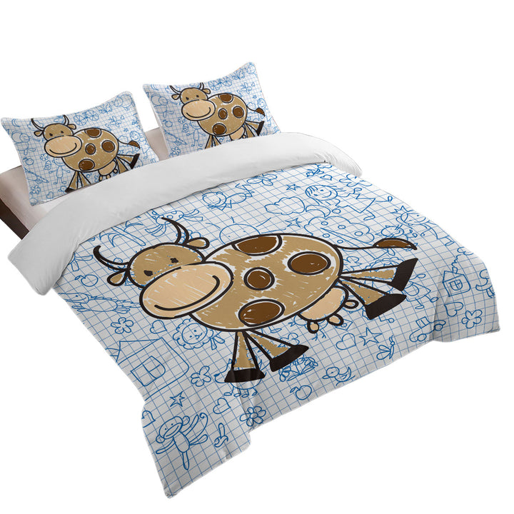 Adorable Kids Drawing of a Cow King Quilt Cover